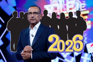 Carlo Conti serio a Tale e Quale Show, sagoma persone, 2026