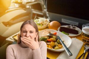 cibo in aereo e donna disgustata